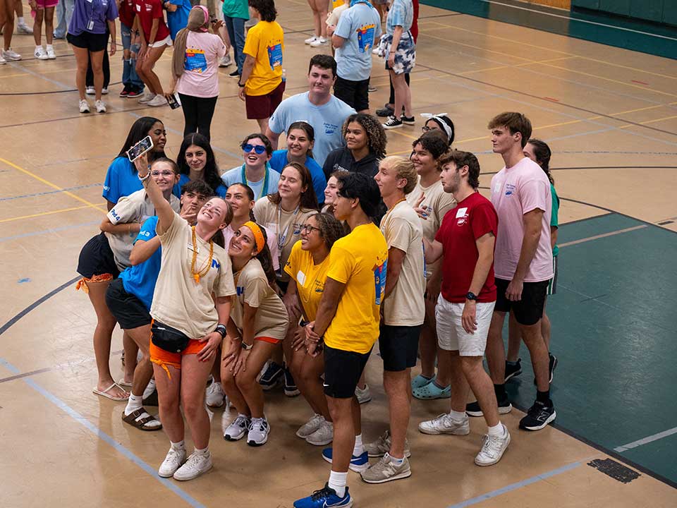 students taking selfie