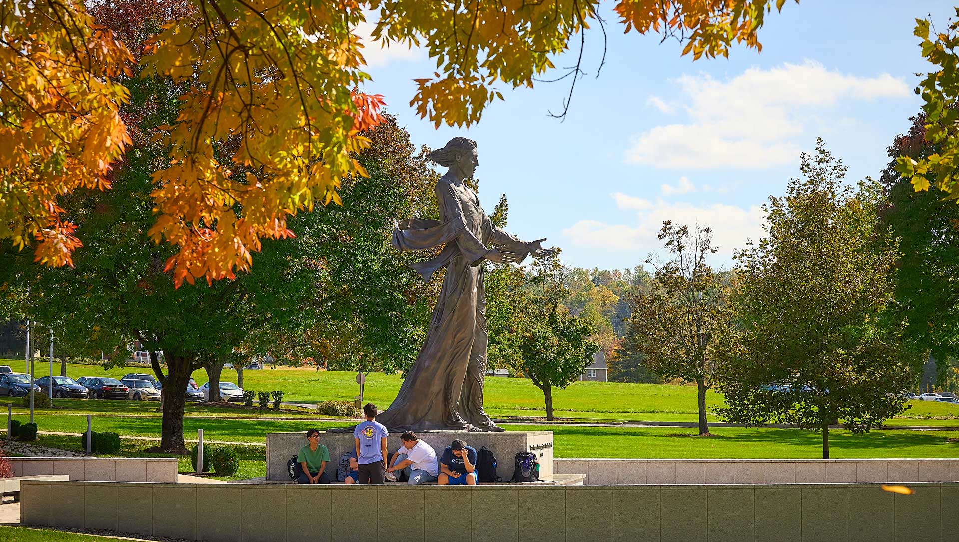 jesus statue on campus