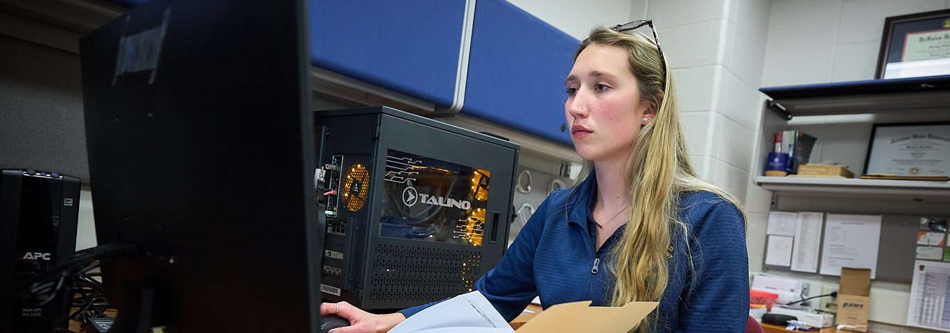 student working in computer lab