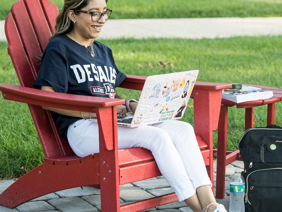 student using laptop