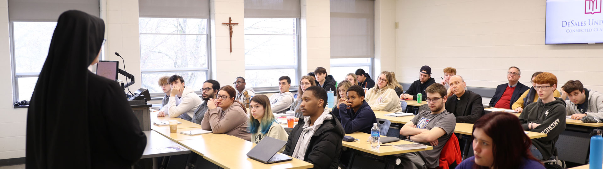 Nun talking to a classroom full of students