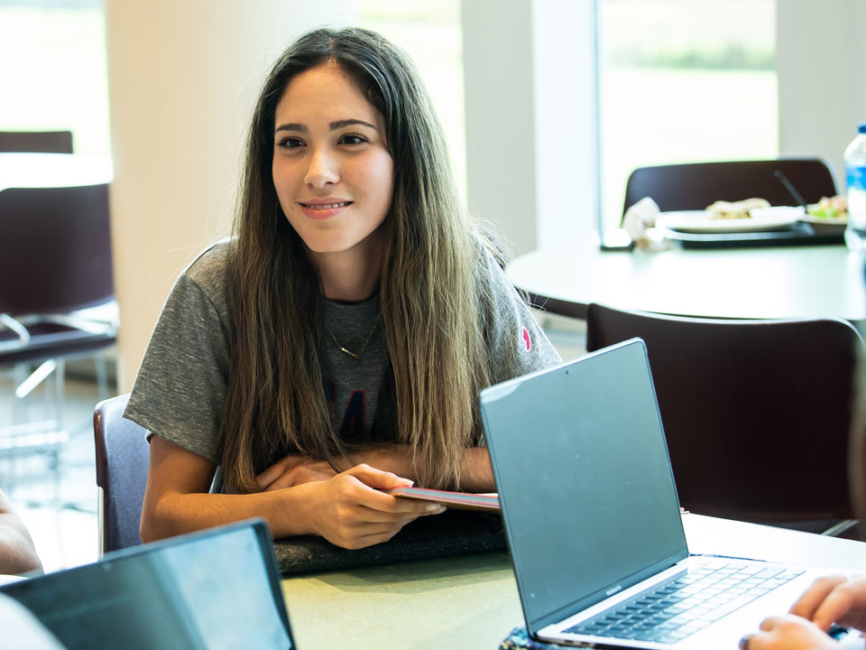 girl looking at a computer