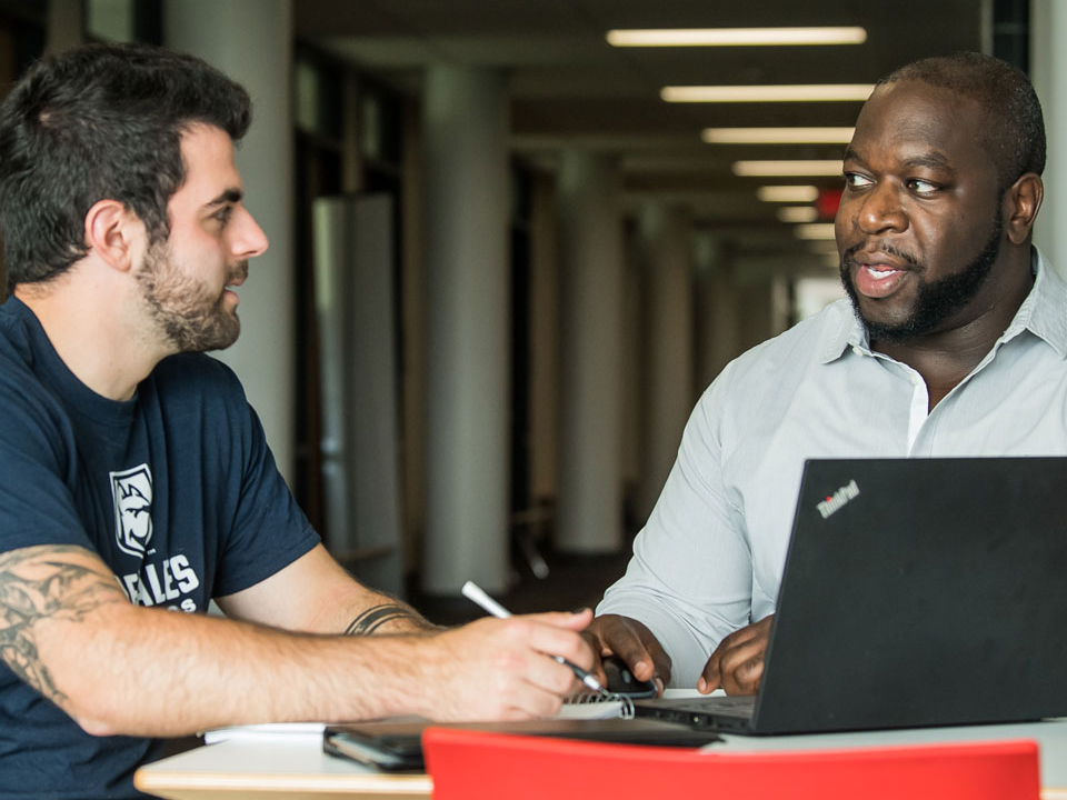 two students talking