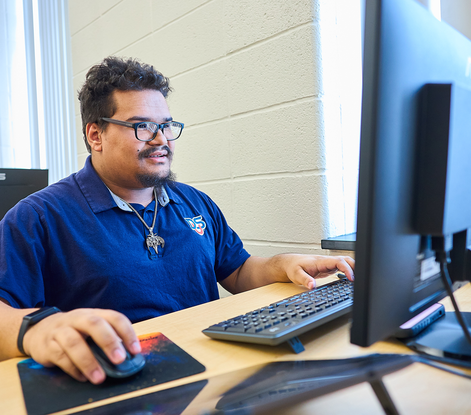 student using laptop