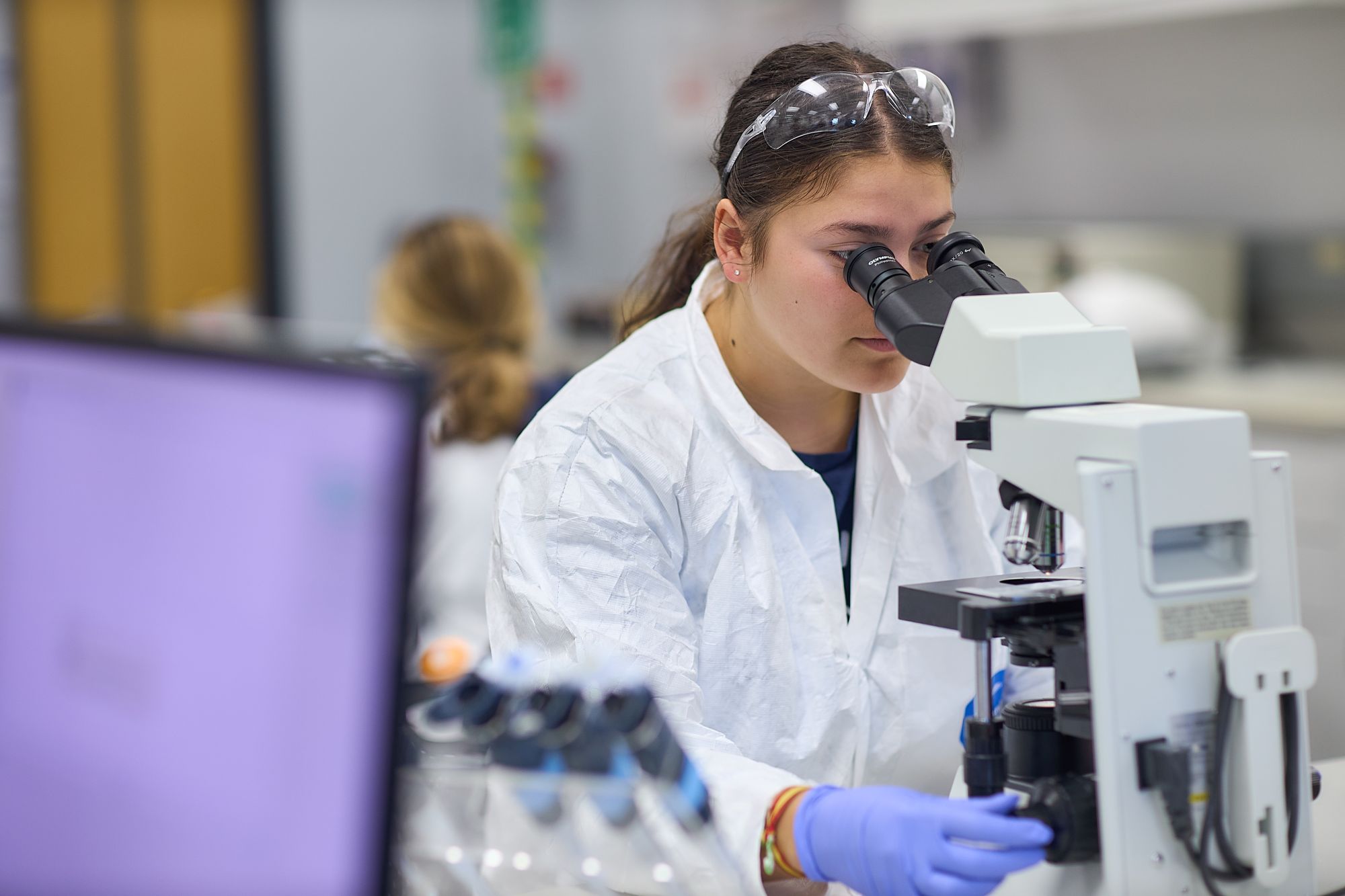 students in forensics lab