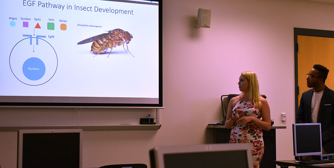 female student giving a powerpoint presentation