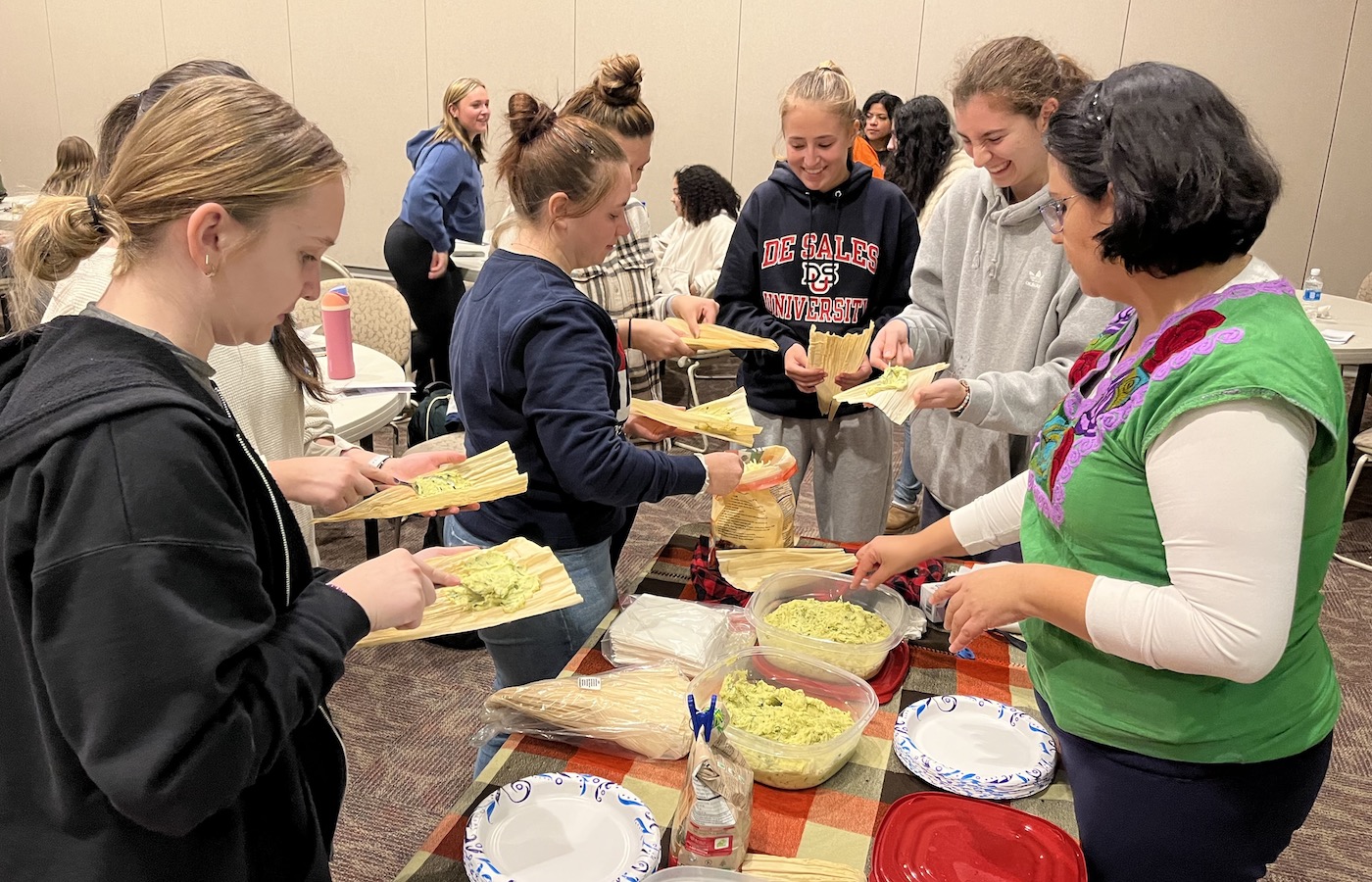 Students making tamales